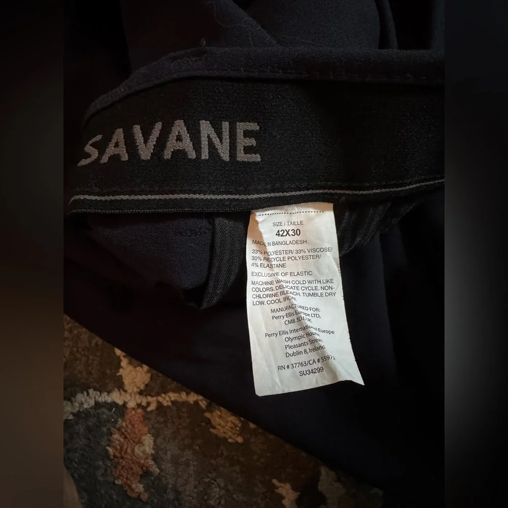 Savane Men’s‎ Pants Flat Front Black Size 42x30